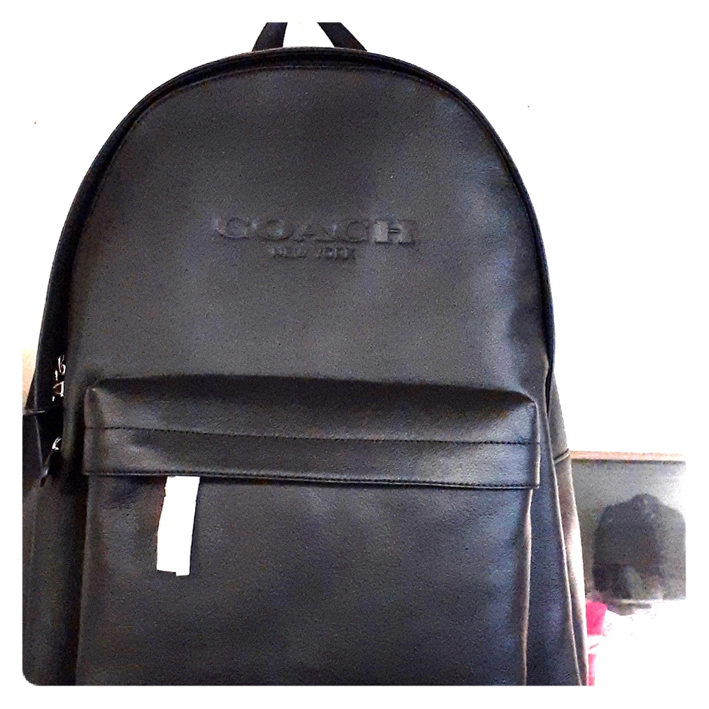 Coach black leather backpack